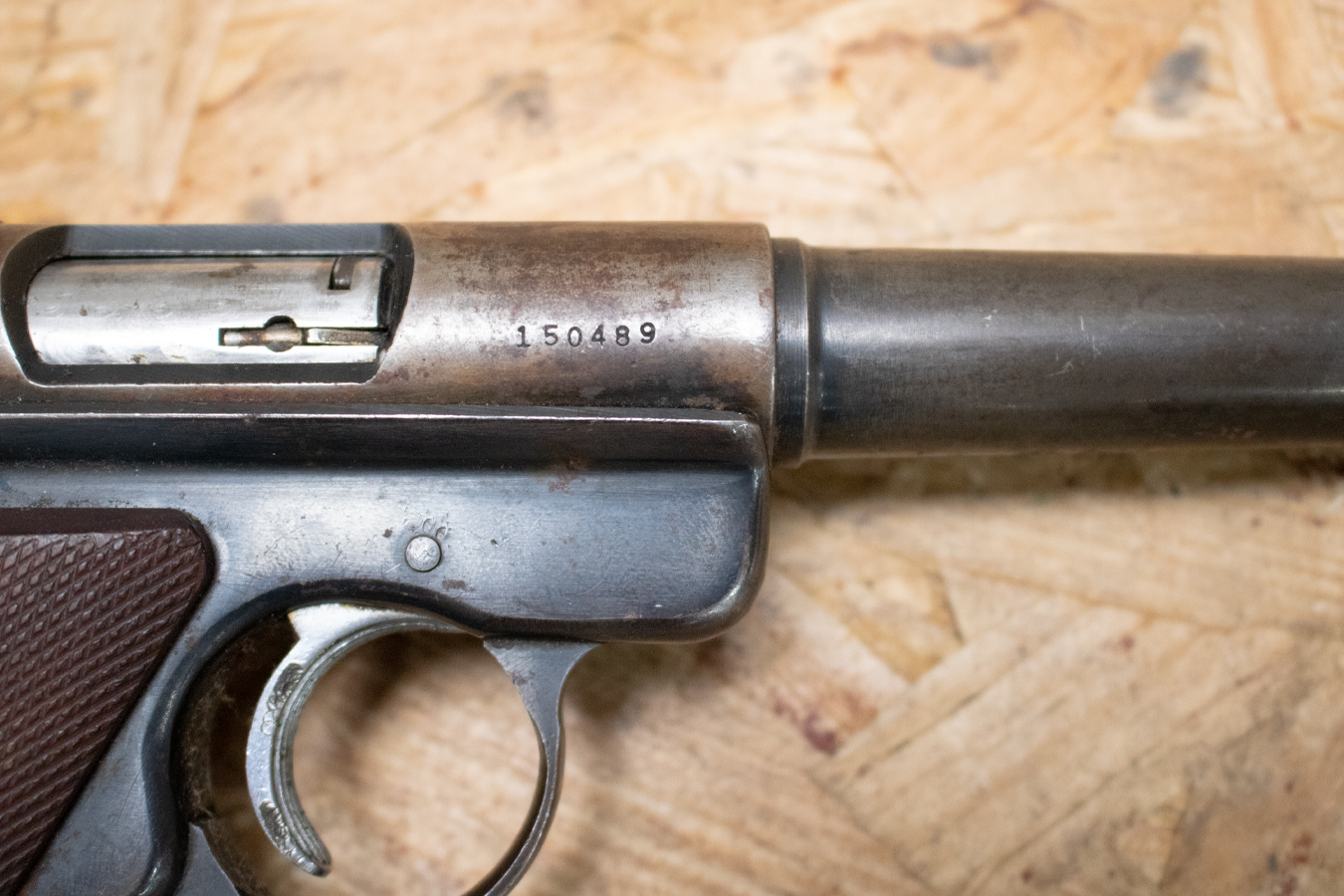 RUGER Mark I 22LR Police Trade-In Pistol with Contoured Wood Grips and Bull Barrel