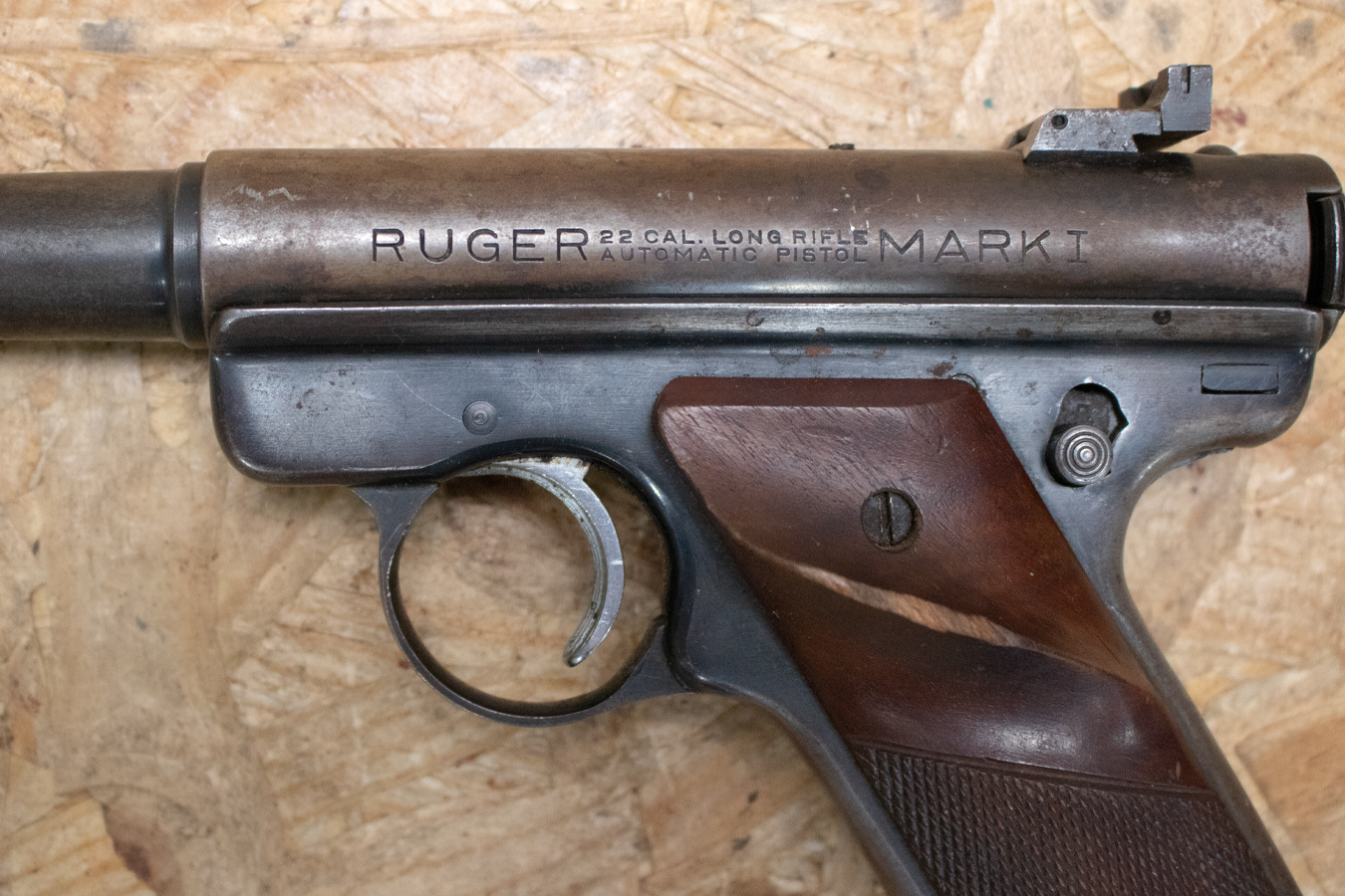 RUGER Mark I 22LR Police Trade-In Pistol with Contoured Wood Grips and Bull Barrel