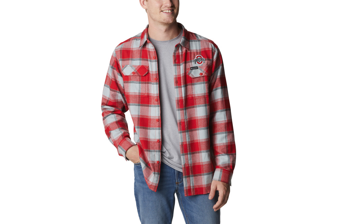 Columbia Men`s Collegiate Flare Gun Flannel Long Sleeve Shirt OSU