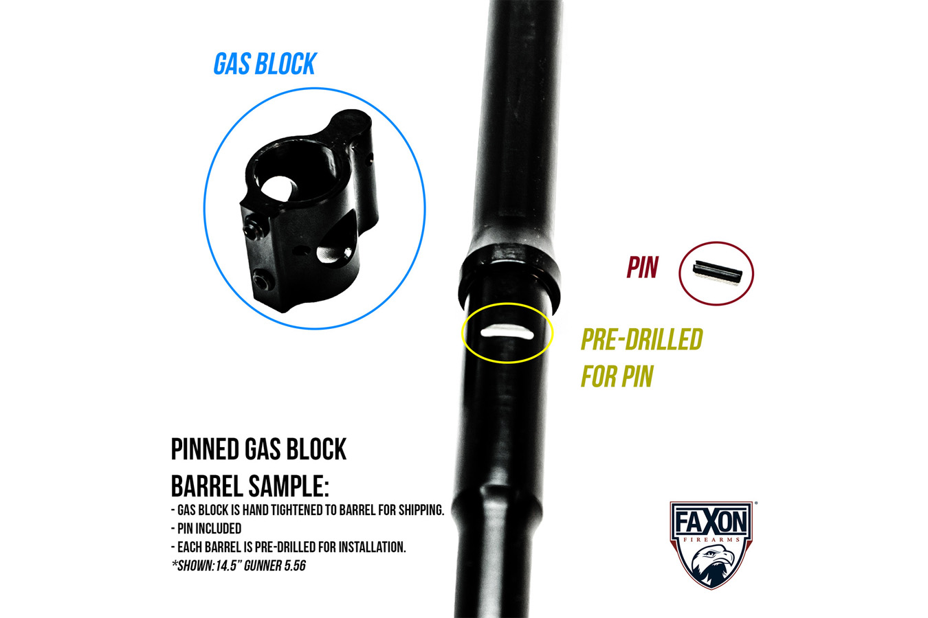 Faxon Firearms Pinned Gas Block Gunner Profile 10.5in Pistol-Length 300 Blackout AR15 Barrel
