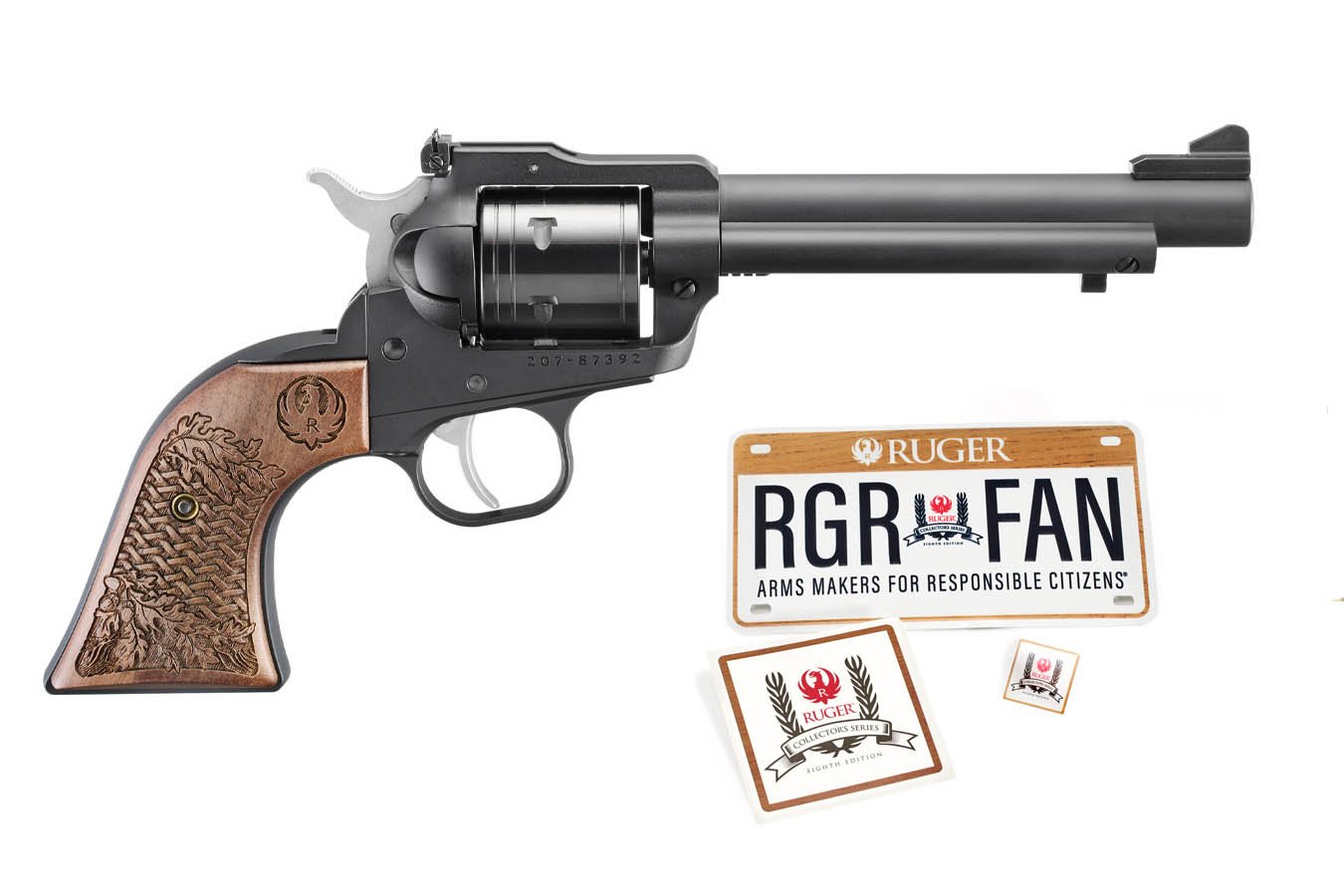 Ruger Super Wrangler 22LR/22WMR 8th Edition Collectors Series Rimfire Revolver with Metal License Plate, Decal and Lapel Pin