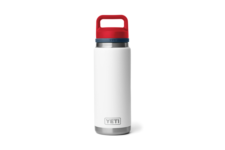 YETI COOLERS Rambler 26 oz Bottle with Chug Cap - White/Navy/Rescue Red