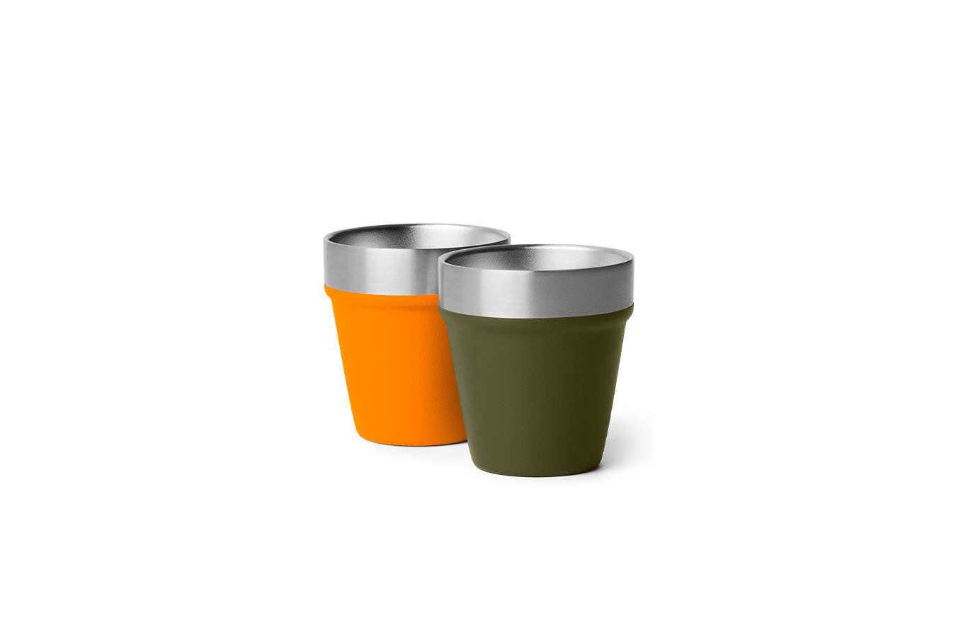 YETI COOLERS Shot Glasses with Carrying Case Olive Green and King Crab Ornage