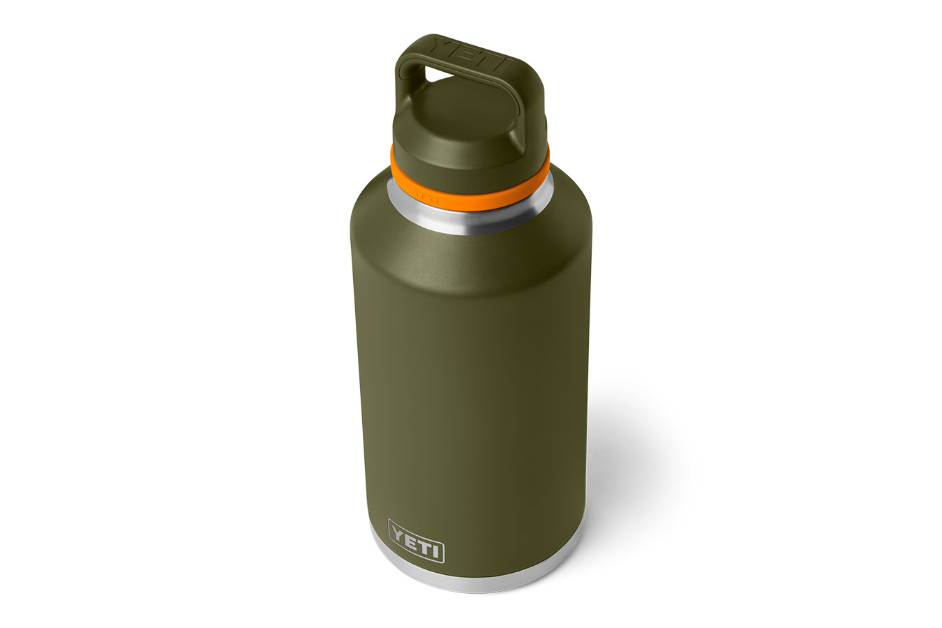 YETI COOLERS Rambler 64 oz Water Bottle with Chug Cap in Olive and King Crab Orange