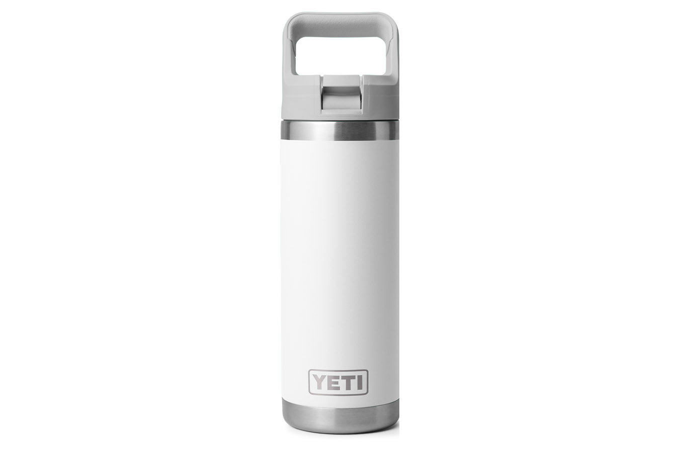 YETI Rambler 18 oz Water Bottle White with Light Gray Straw Cap