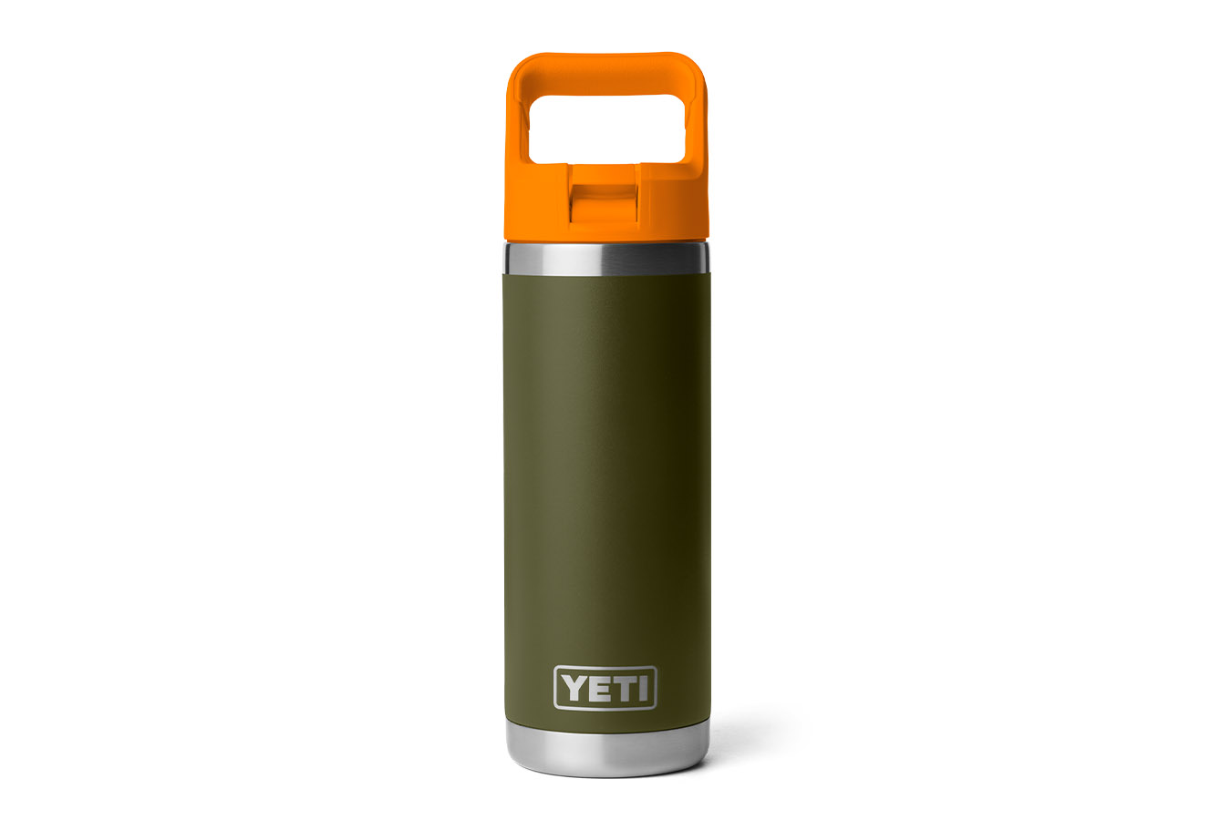 YETI COOLERS Rambler 18 oz Water Bottle with Straw Cap Olive and King Crab Orange