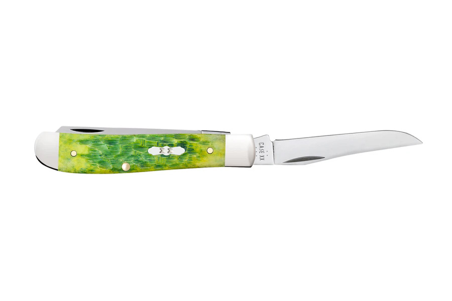 WRCASE Peach Seed Jig Green Apple Bone Mini Trapper Knife