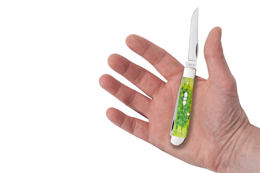 WRCASE Peach Seed Jig Green Apple Bone Mini Trapper Knife