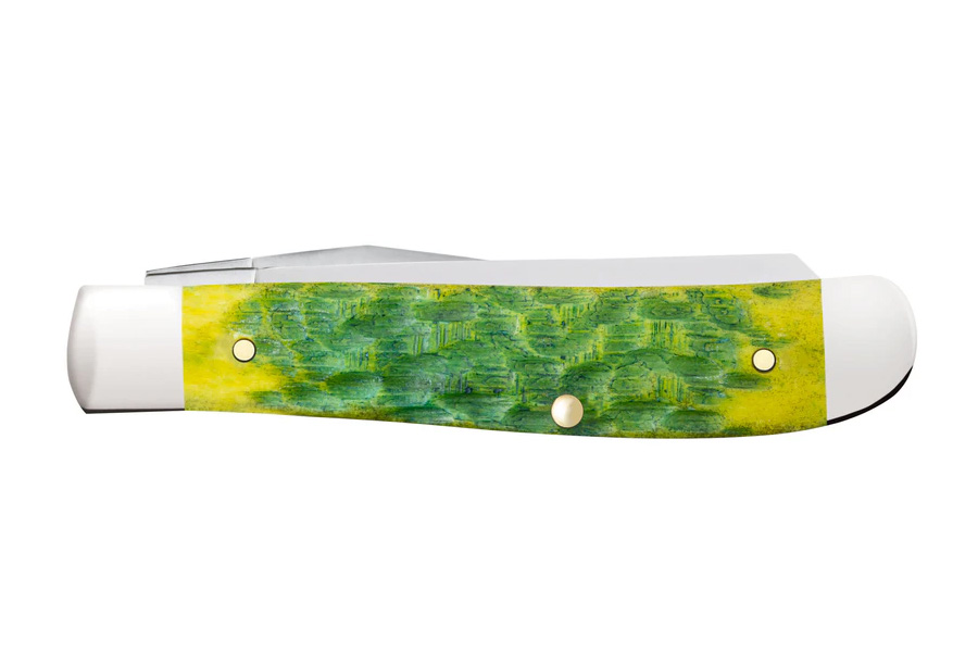 WRCASE Peach Seed Jig Green Apple Bone Mini Trapper Knife