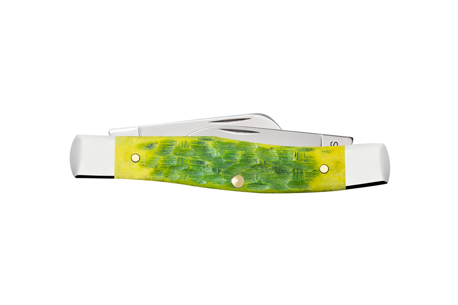 WRCASE Peach Seed Jig Green Apple Bone Medium Stockman Folding Knife
