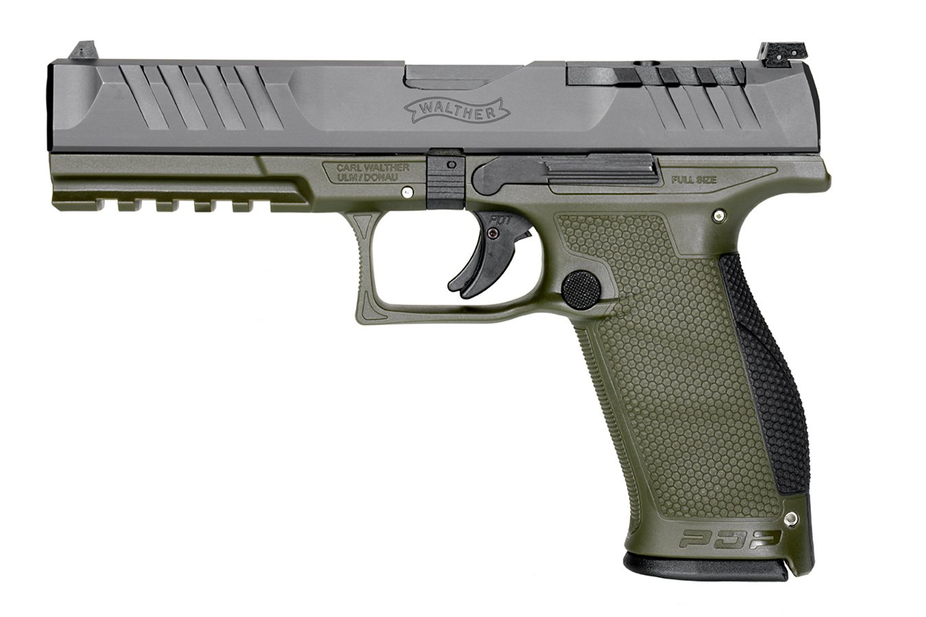 WALTHER PDP Full-Size 9mm Pistol with 5 Inch Barrel and Two-Tone Green Frame