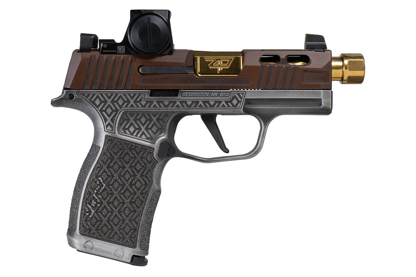 SIG SAUER P365X Tactical Debacle 9mm Semi-Auto Pistol with SIG ROMEOx Red Dot and Gold Threaded Barrel