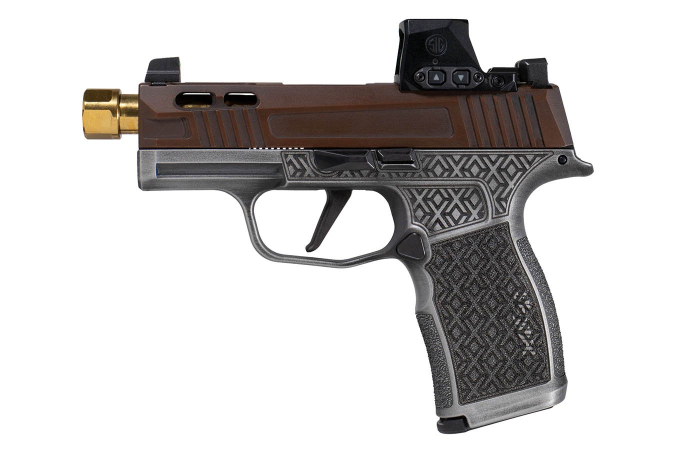 SIG SAUER P365X Tactical Debacle 9mm Semi-Auto Pistol with SIG ROMEOx Red Dot and Gold Threaded Barrel