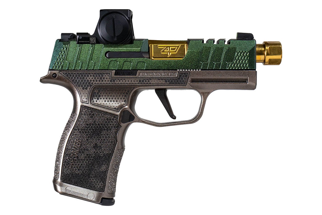 SIG SAUER P365X 9mm Shark Coast Tactical Cypress Raptor with Gold Threaded Barrel and ROMEO-X Red Dot