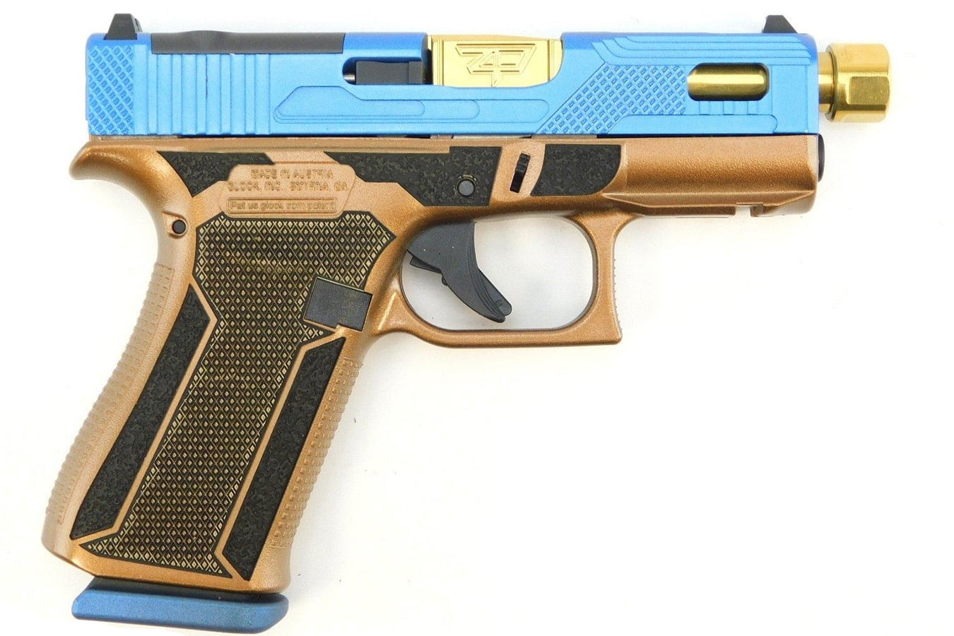 Glock 43X MOS 9mm Optic Ready Blue Hush Pistol with Gold Threaded Barrel