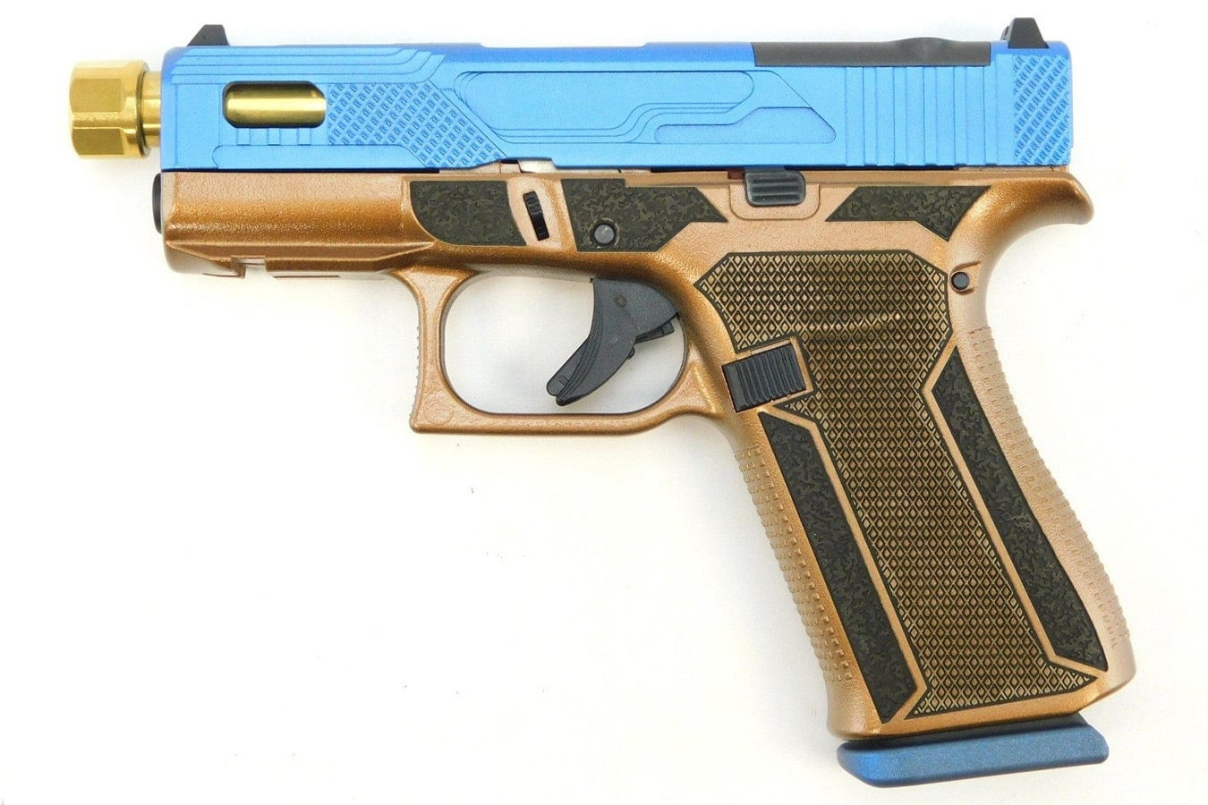 Glock 43X MOS 9mm Optic Ready Blue Hush Pistol with Gold Threaded Barrel