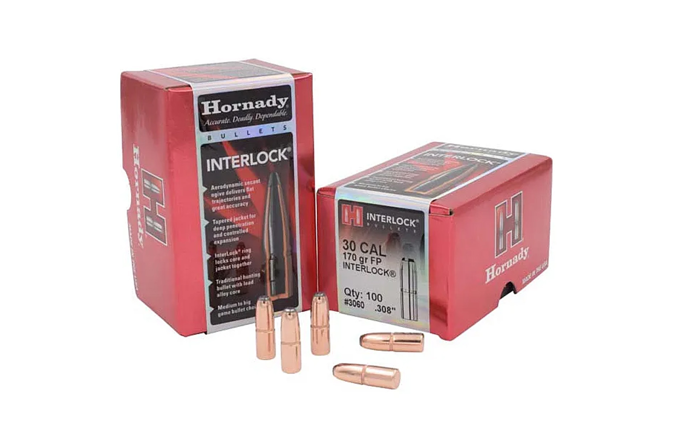 HORNADY 30 Cal (.308) 170 gr Interlock Flat Point 100/Box