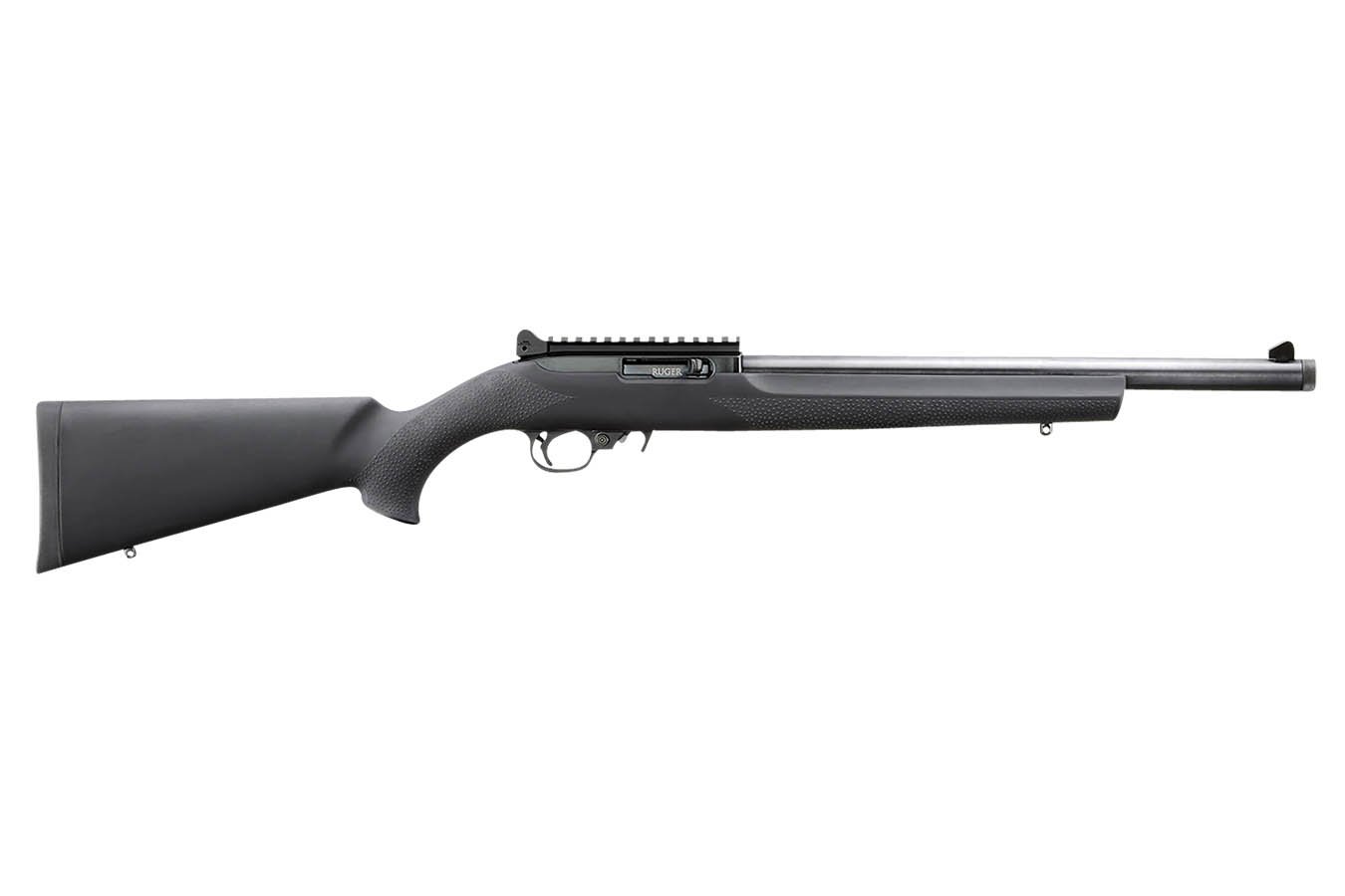 RUGER 10/22 22LR Rimfire Rifle with Black Hogue OverMolded Grip and Threaded Barrel