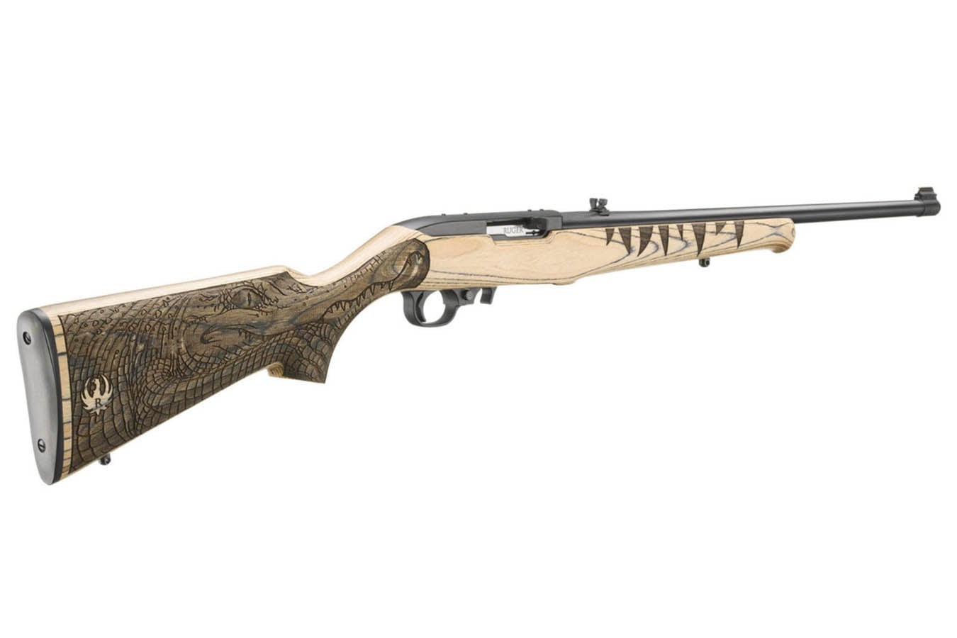 RUGER 10/22 22 LR Gator Scene Engraved Rimfire Rifle with Natural Laminate Stock