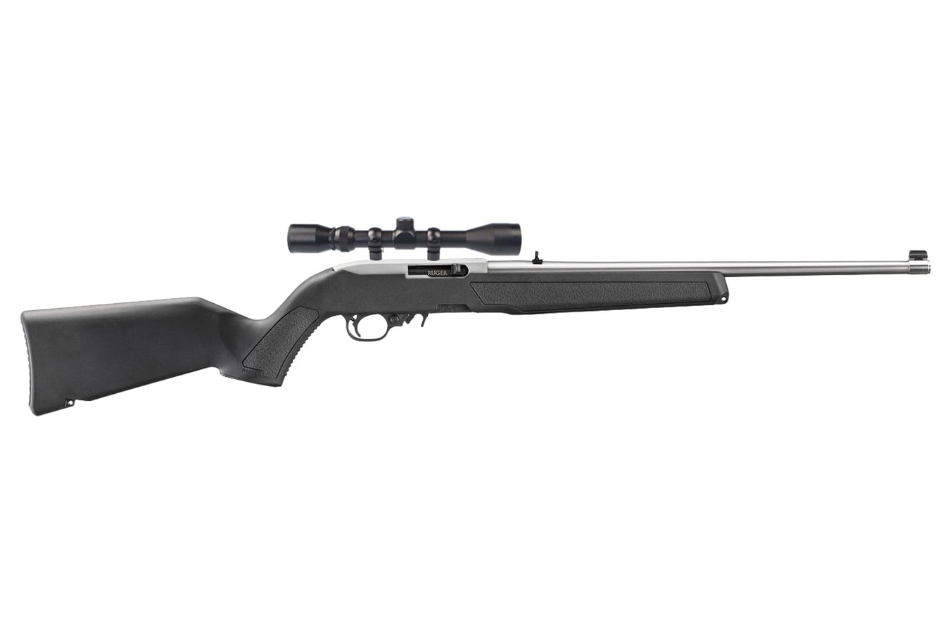 Ruger 10/22 22LR Rimfire Rifle with 18.5 Inch Stainless Barrel and Weaver Riflescope
