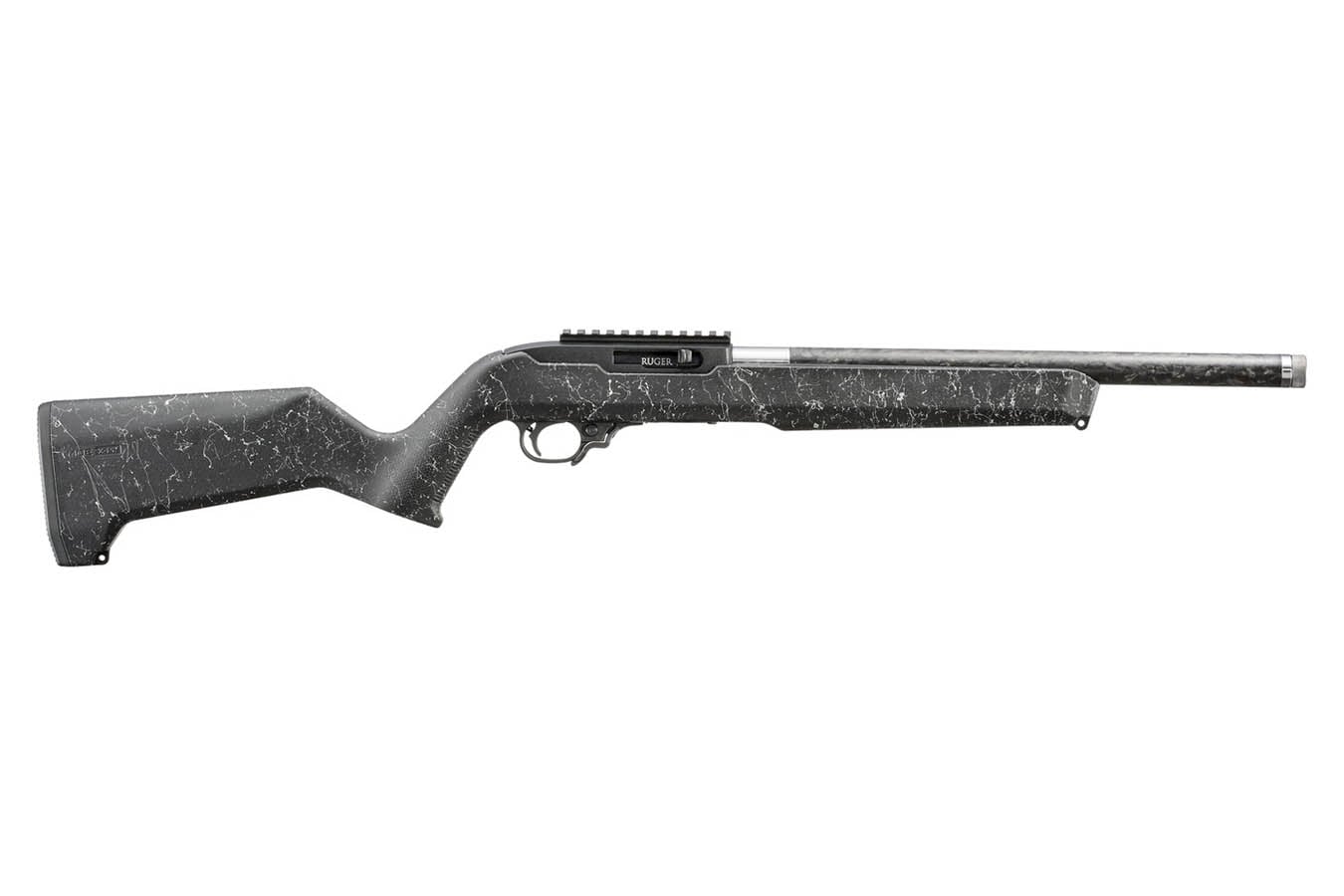 RUGER 10/22 22LR Semi-Auto Rifle with Carbon Fiber Threaded Barrel and White/Black Speckle Magpul MOE X-22 Stock