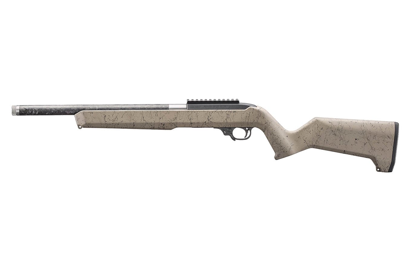 RUGER 10/22 22LR Rimfire Rifle with Speckle FDE Magpul MOE X-22 Stock and Carbon Fiber Threaded Barrel