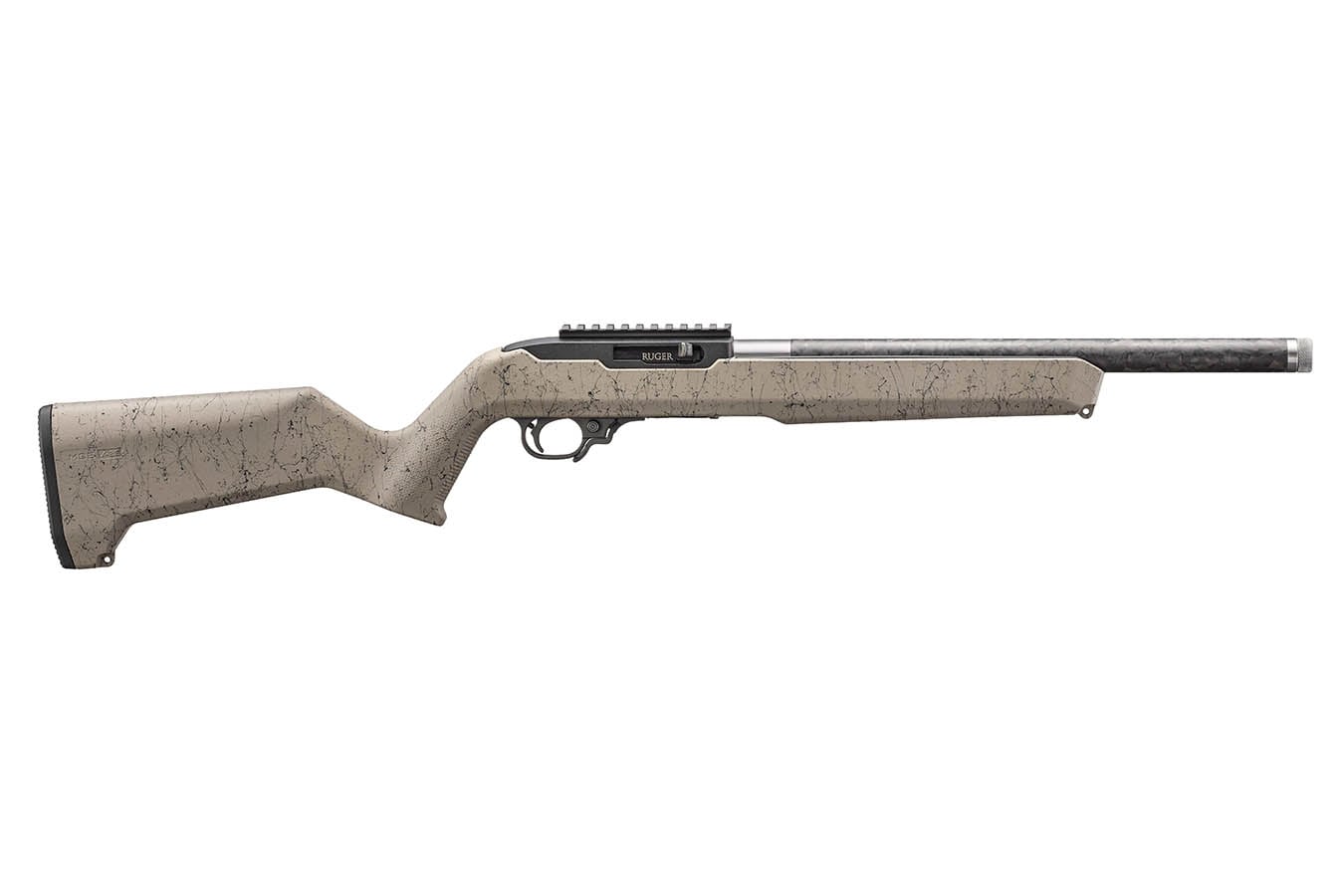 RUGER 10/22 22LR Rimfire Rifle with Speckle FDE Magpul MOE X-22 Stock and Carbon Fiber Threaded Barrel