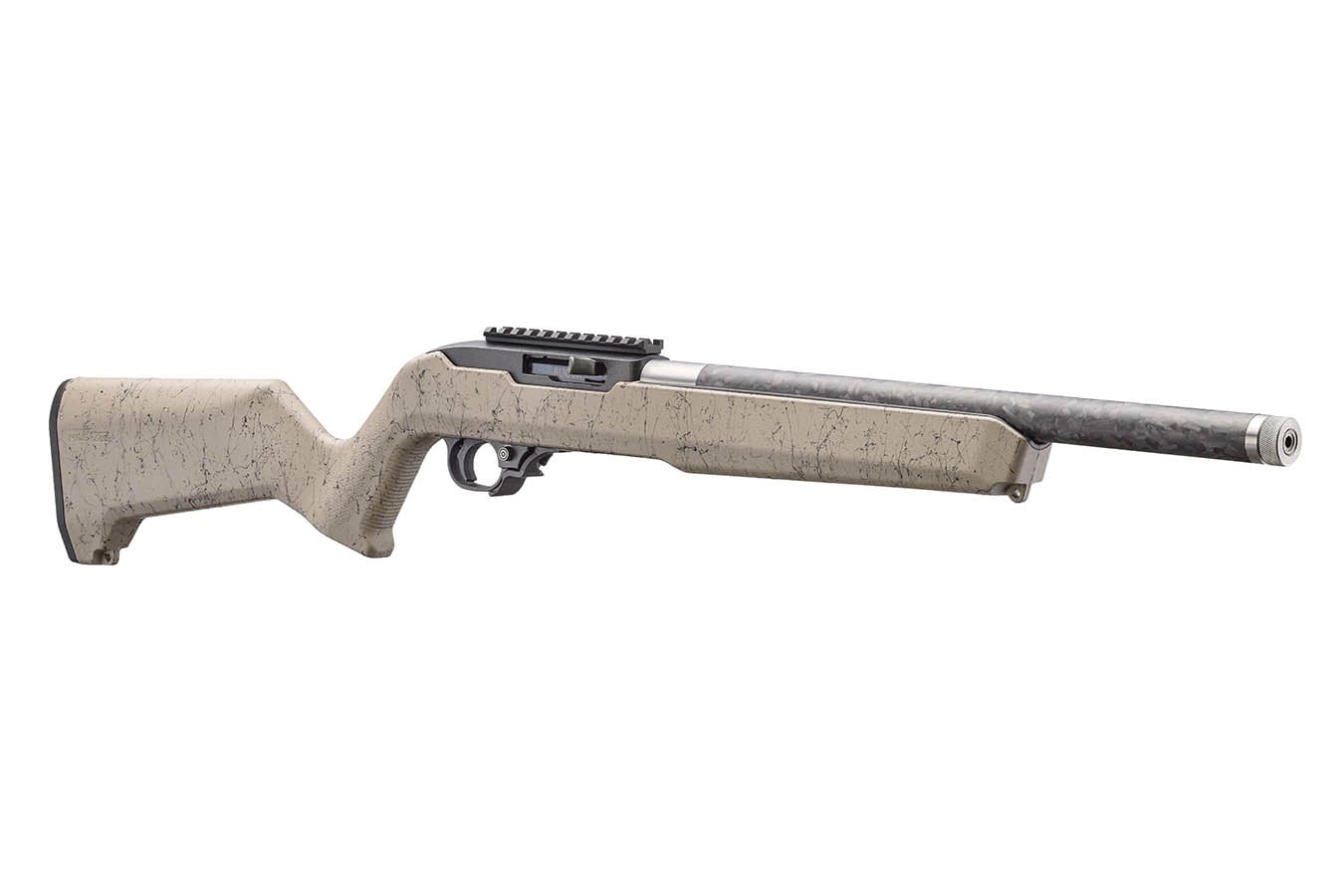 RUGER 10/22 22LR Rimfire Rifle with Speckle FDE Magpul MOE X-22 Stock and Carbon Fiber Threaded Barrel