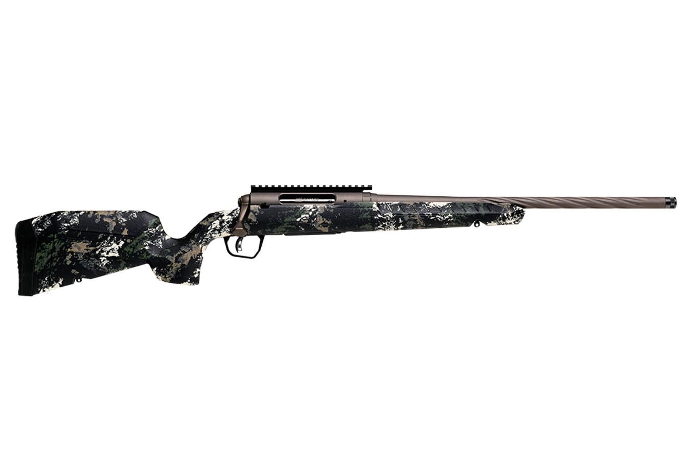 Savage Axis 2 Pro 223 Rem Bolt-Action Rifle with Forest SP Camo Stock and Gun Metal Bronze Spiral Fluted/Threaded Barrel