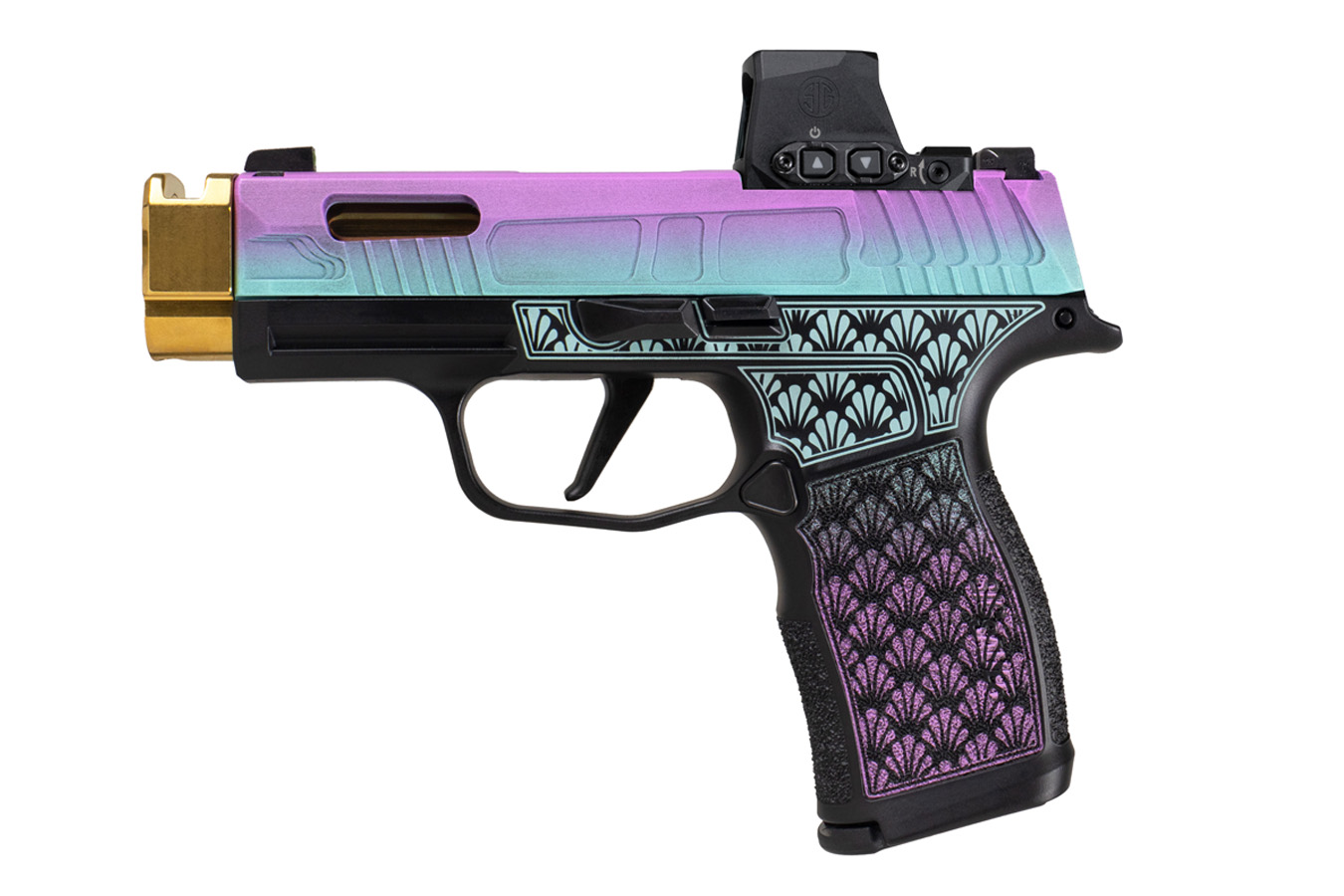 Sig Sauer P365 9mm Pistol with Island Bug Finish, Gold Compensated Barrel and a Romeo-X Re