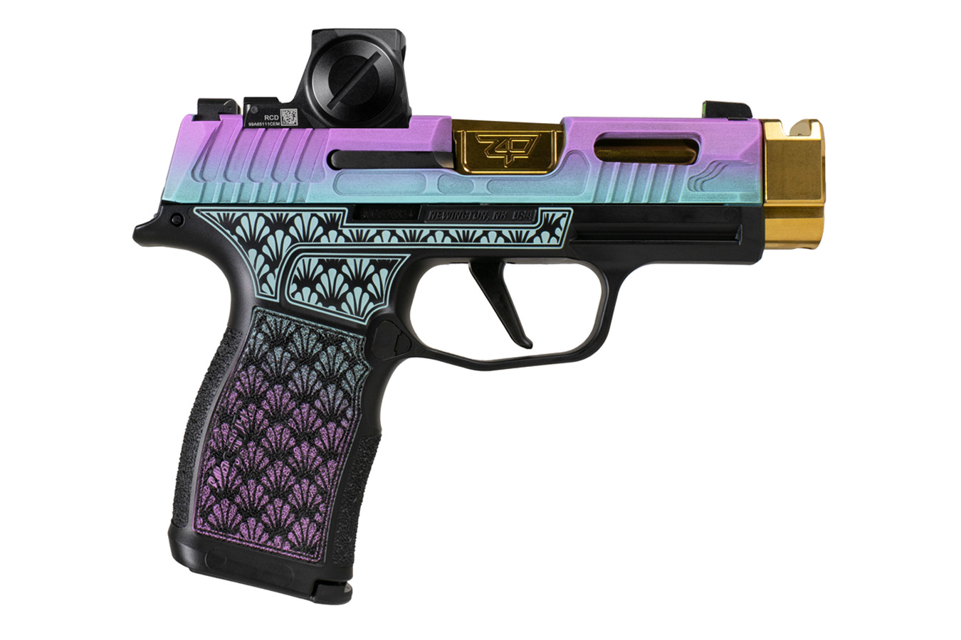Sig Sauer P365 9mm Pistol with Island Bug Finish, Gold Compensated Barrel and a Romeo-X Re