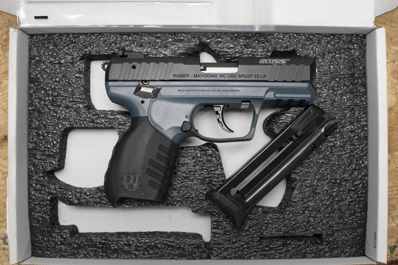 RUGER SR22P 22LR Police Trade-In Pistol with Blue Frame and Box