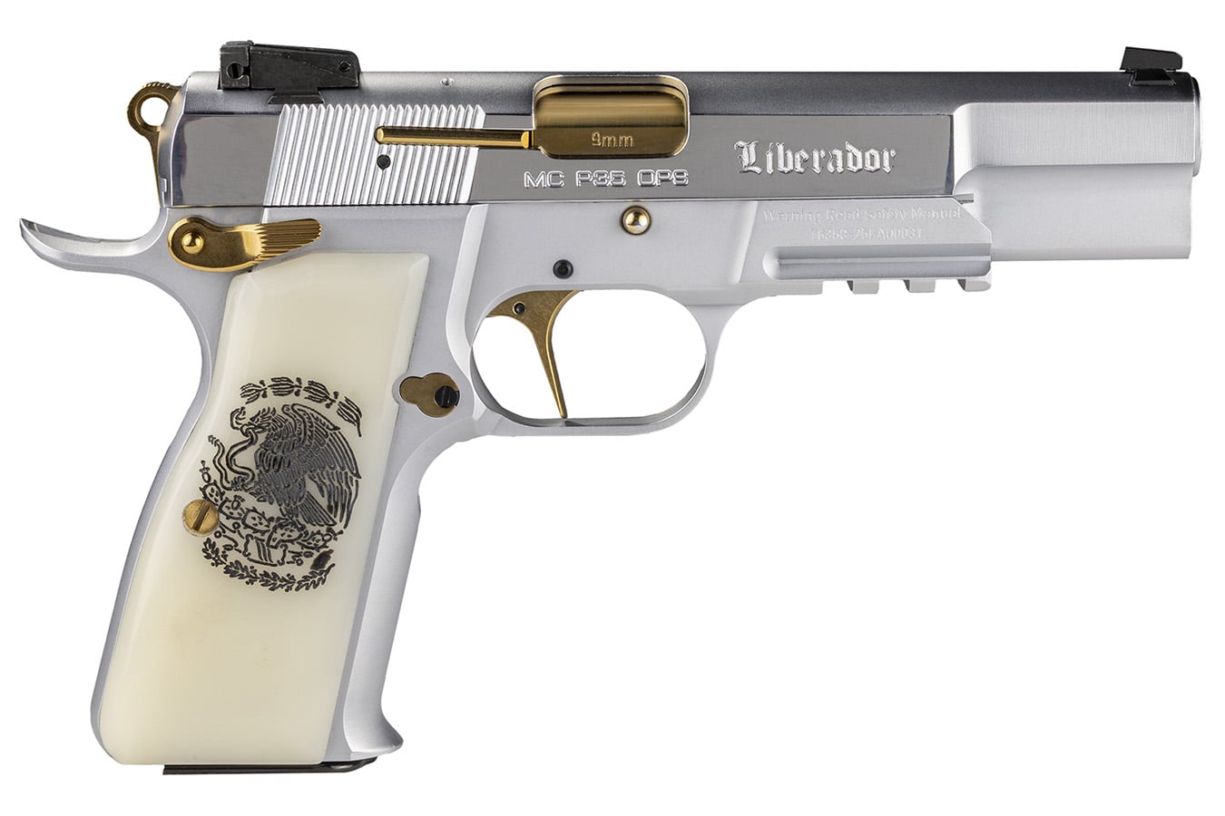 GIRSAN MCP 35 Liberador 9mm Semi-Auto Pistol with Pearl Engraved Grip and Mexican Coat Of Arms