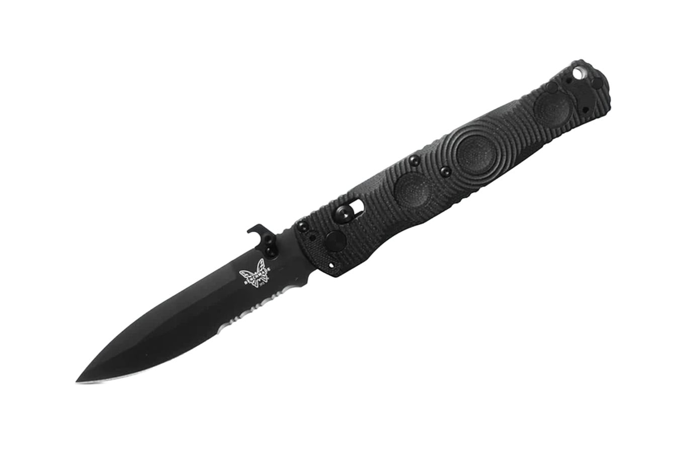 BENCHMADE KNIFE Mini SOCP Folding Knife – 2.82in Black Serrated Blade