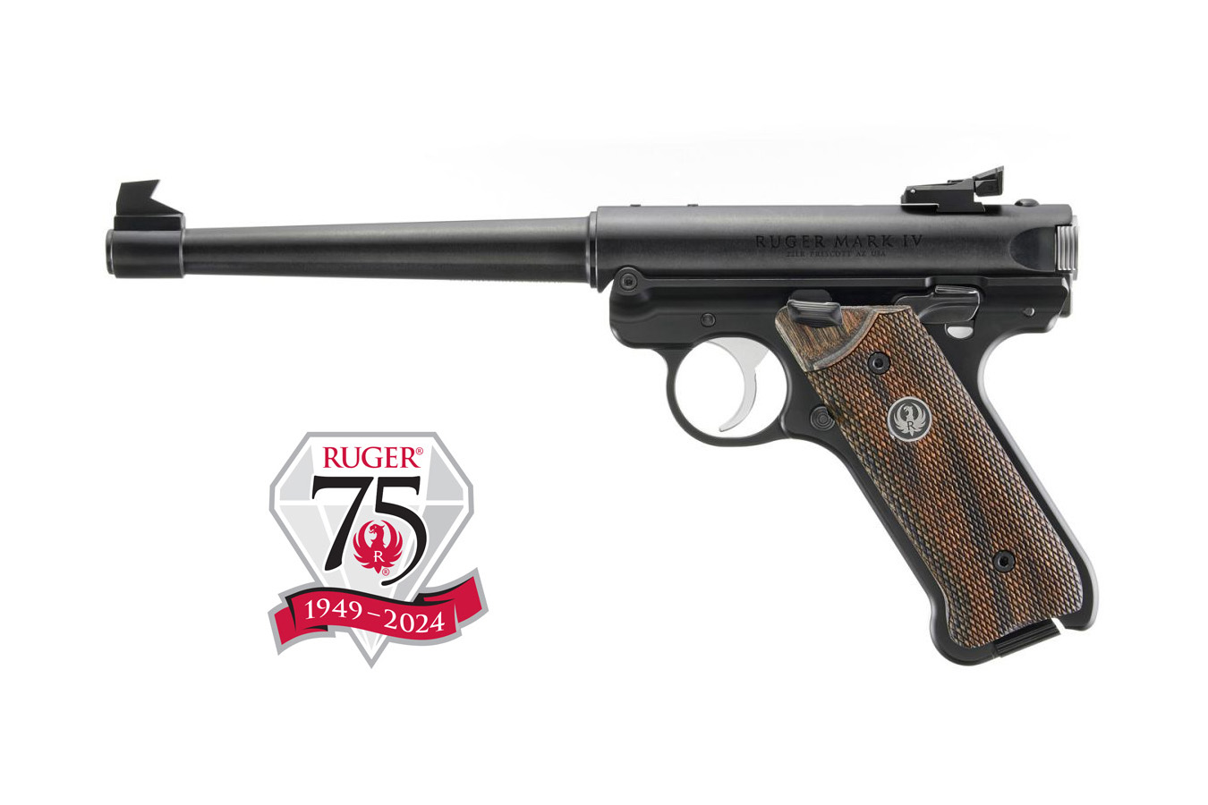 RUGER Mark IV Target 22 LR Pistol 75th Anniversary Edition with Wood Laminate Grips