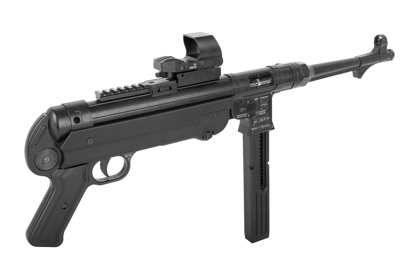 BLUE LINE SOLUTIONS MP40 P 22LR Pistol with Red Dot Leather Sling and 23-Round Magazine