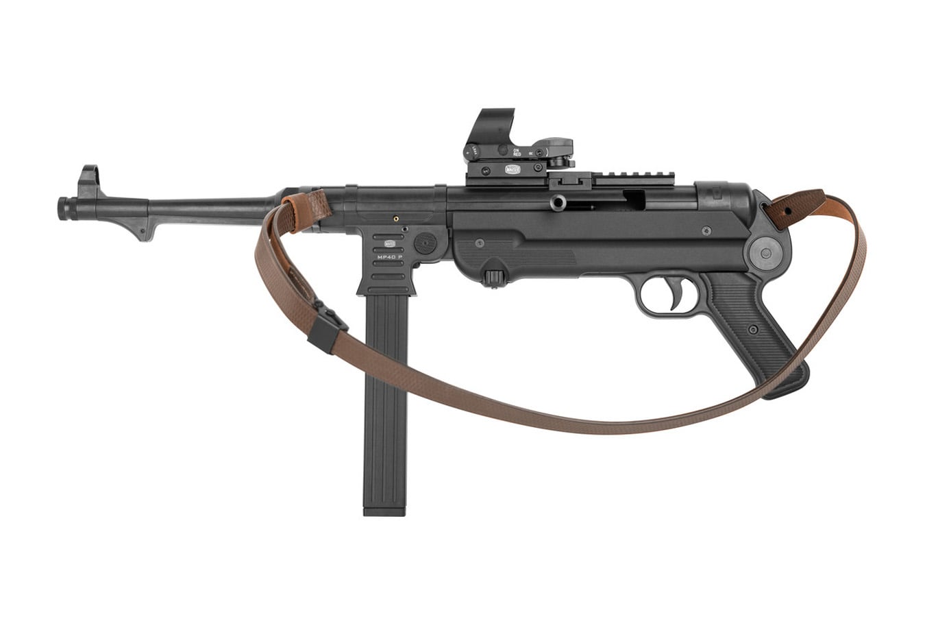 BLUE LINE SOLUTIONS MP40 P 22LR Pistol with Red Dot Leather Sling and 23-Round Magazine