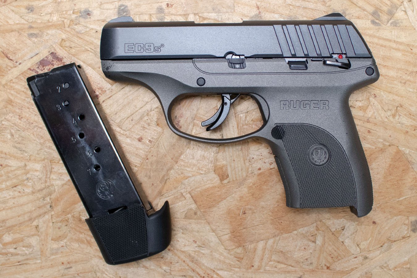 RUGER EC9S 9mm Used Trade-In Pistol with Tungsten Gray Colored Frame, Extended Mag