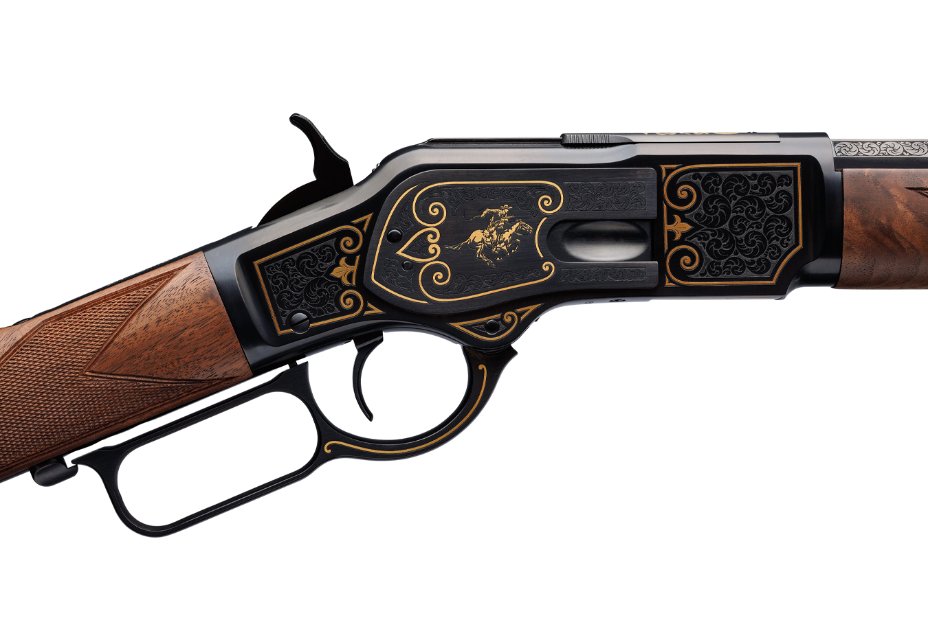 WINCHESTER FIREARMS Model 1873 44-40 Win 150th Anniversary Lever-Action Rifle with Gold Enhanced Engraving and Full Octagon Barrel