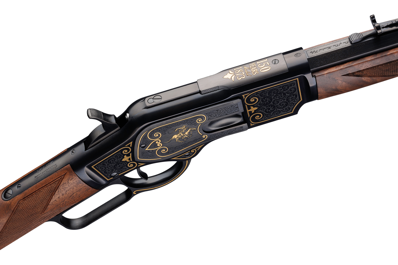 WINCHESTER FIREARMS Model 1873 44-40 Win 150th Anniversary Lever-Action Rifle with Gold Enhanced Engraving and Full Octagon Barrel