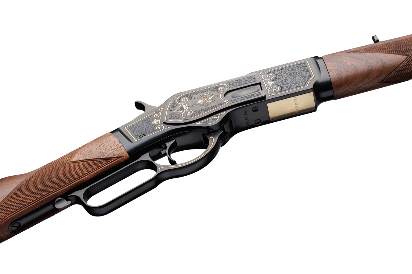 WINCHESTER FIREARMS Model 1873 44-40 Win 150th Anniversary Lever-Action Rifle with Gold Enhanced Engraving and Full Octagon Barrel