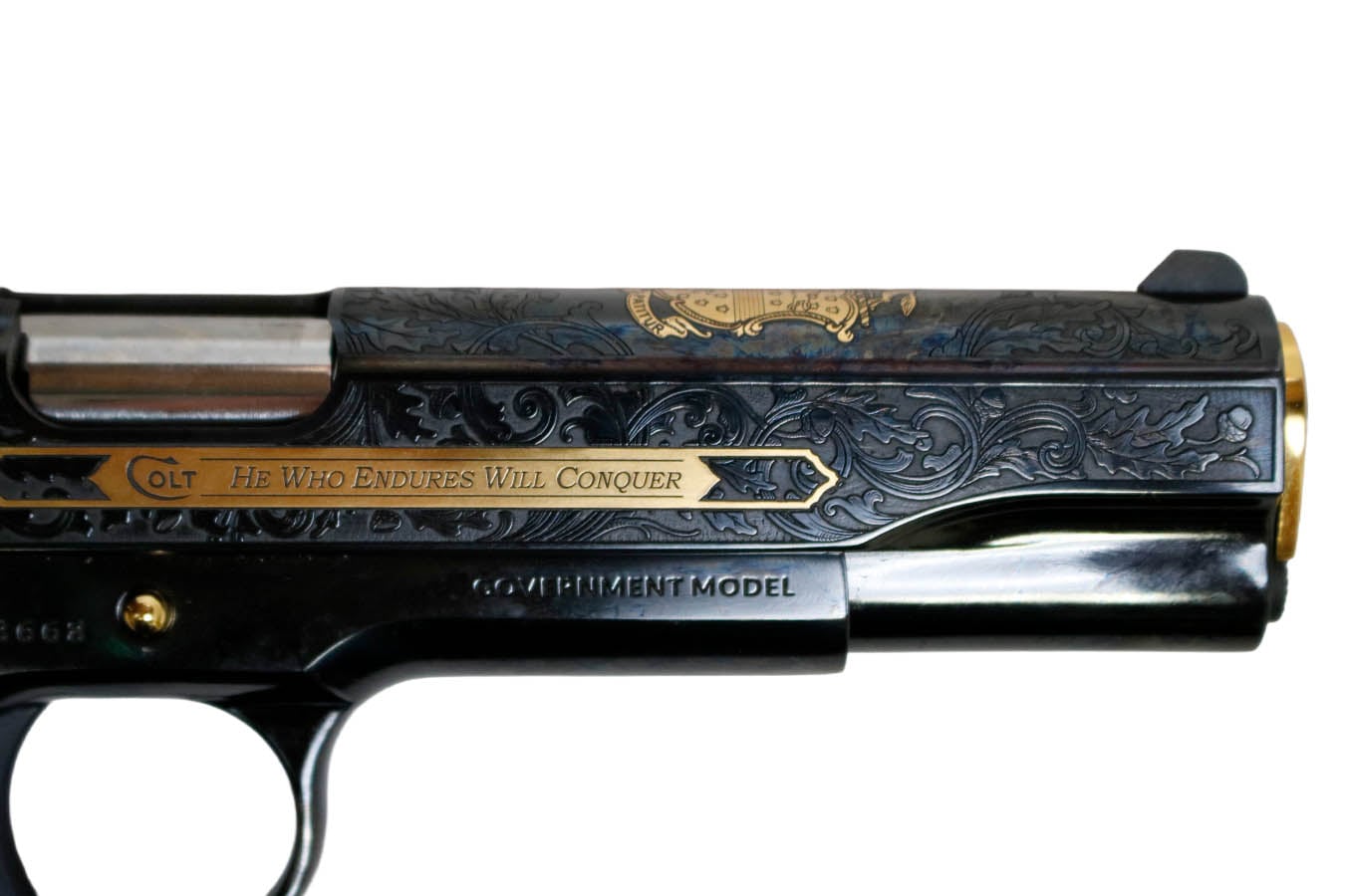COLT 1911 Govt Classic Engraved 38 Super Semi-Auto Pistol with Gold Plated Outline