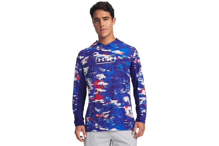Under Armour BlacktipH Fish Pro Camo Long Sleeve Fishing Hoodie, Caspian/White