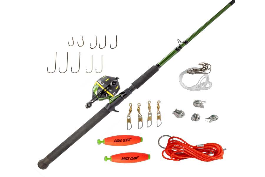 ZEBCO 606 Big Cat 7 ft Medium-Heavy Spincast Combo with Eagle Claw Tackle Kit