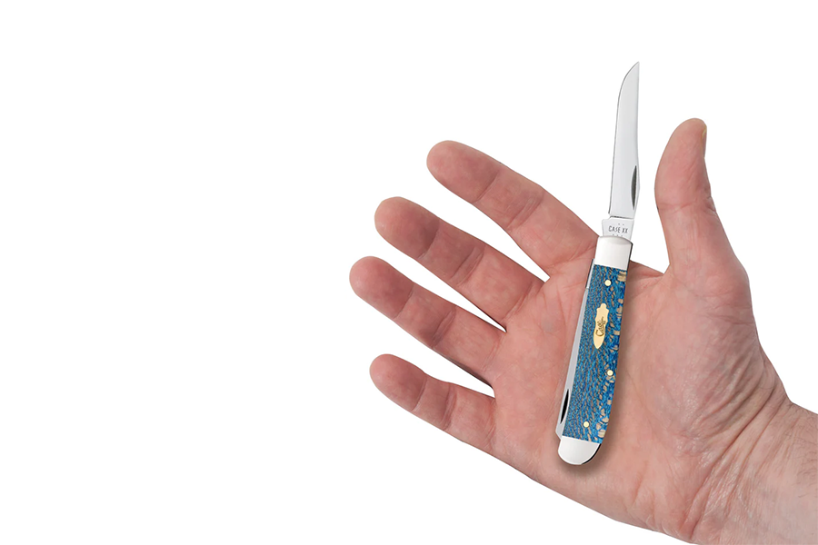 WRCASE Smooth Blue Sycamore Wood Mini Trapper Folding Knife