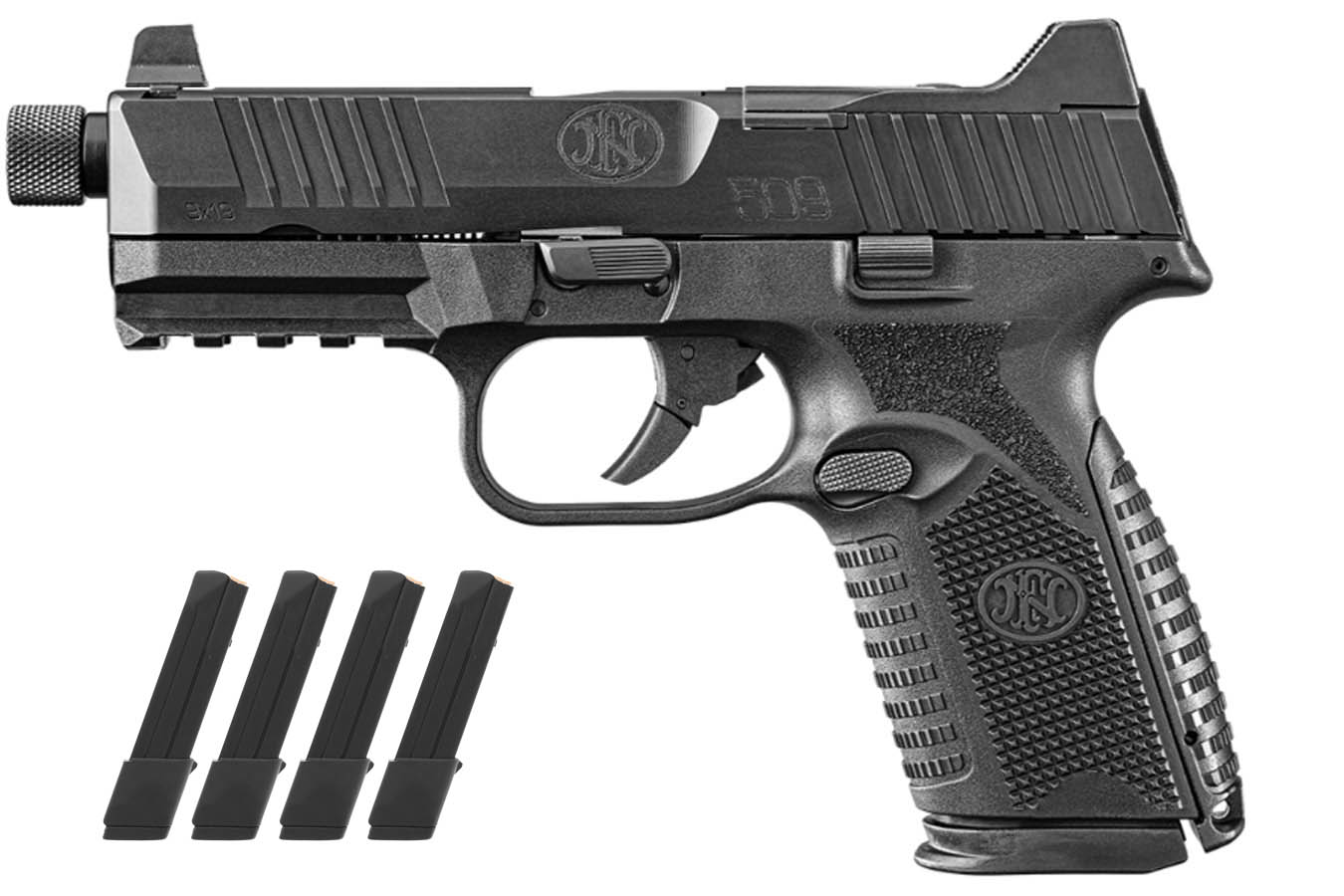 FN 509 Midsize Tactical 9mm Optic Ready Pistol with Threaded Barrel and Five Magazines