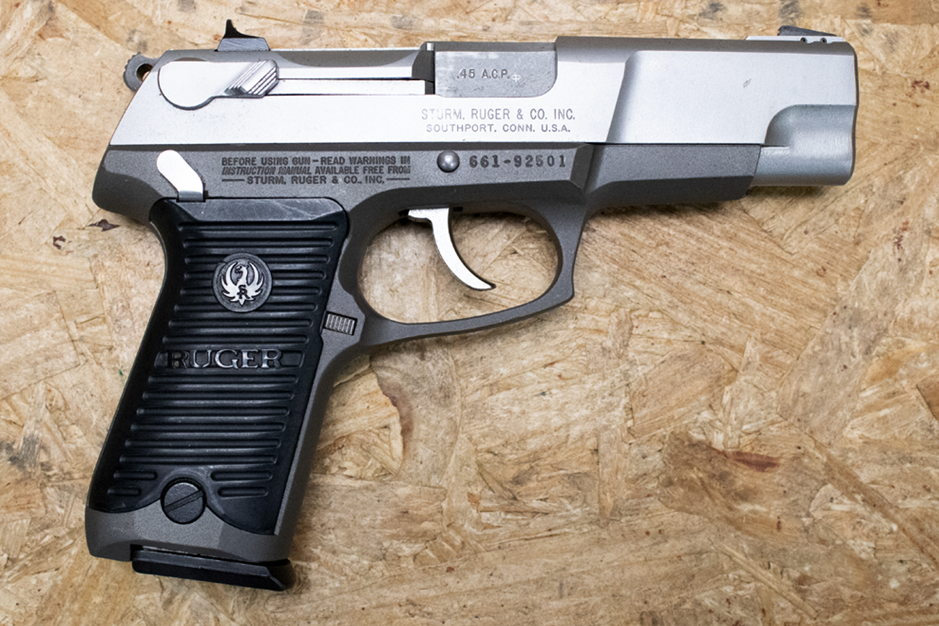 RUGER P90 45ACP Police Trade-In Pistol with Two-Tone Finish