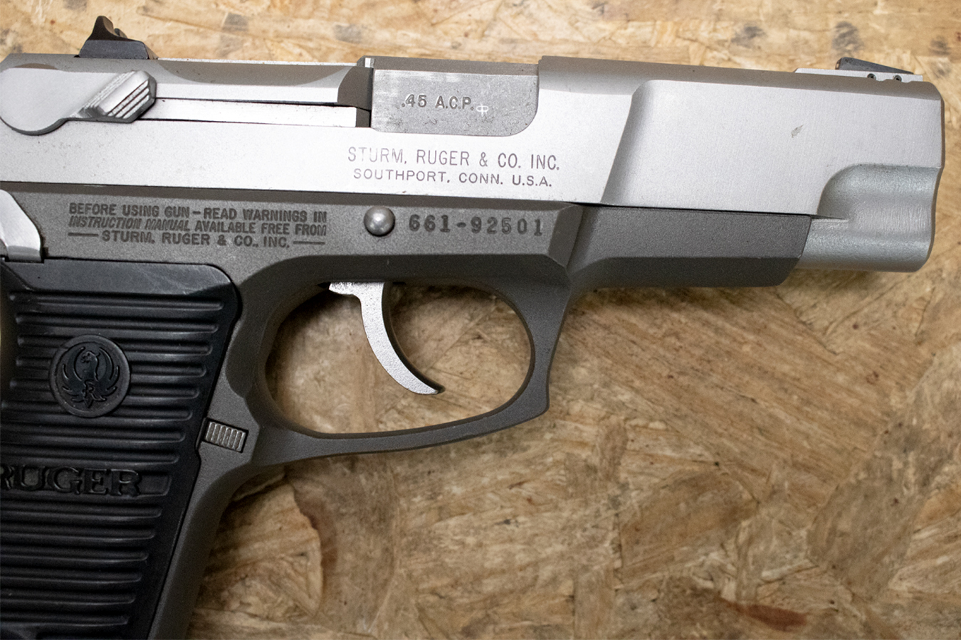 RUGER P90 45ACP Police Trade-In Pistol with Two-Tone Finish