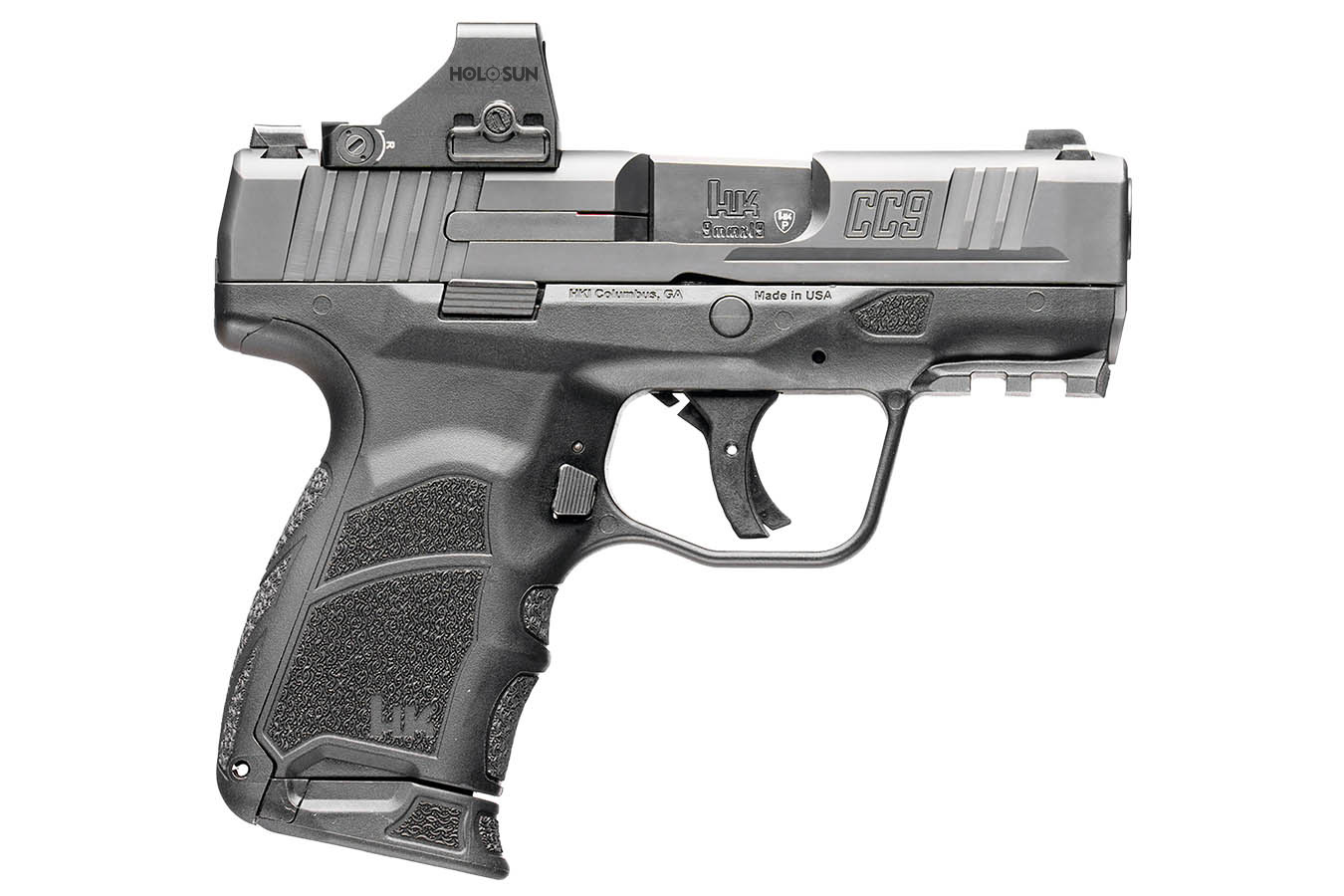 H  K CC9 9mm Micro Compact Pistol with Holosun 407K Reflex Green Dot Sight