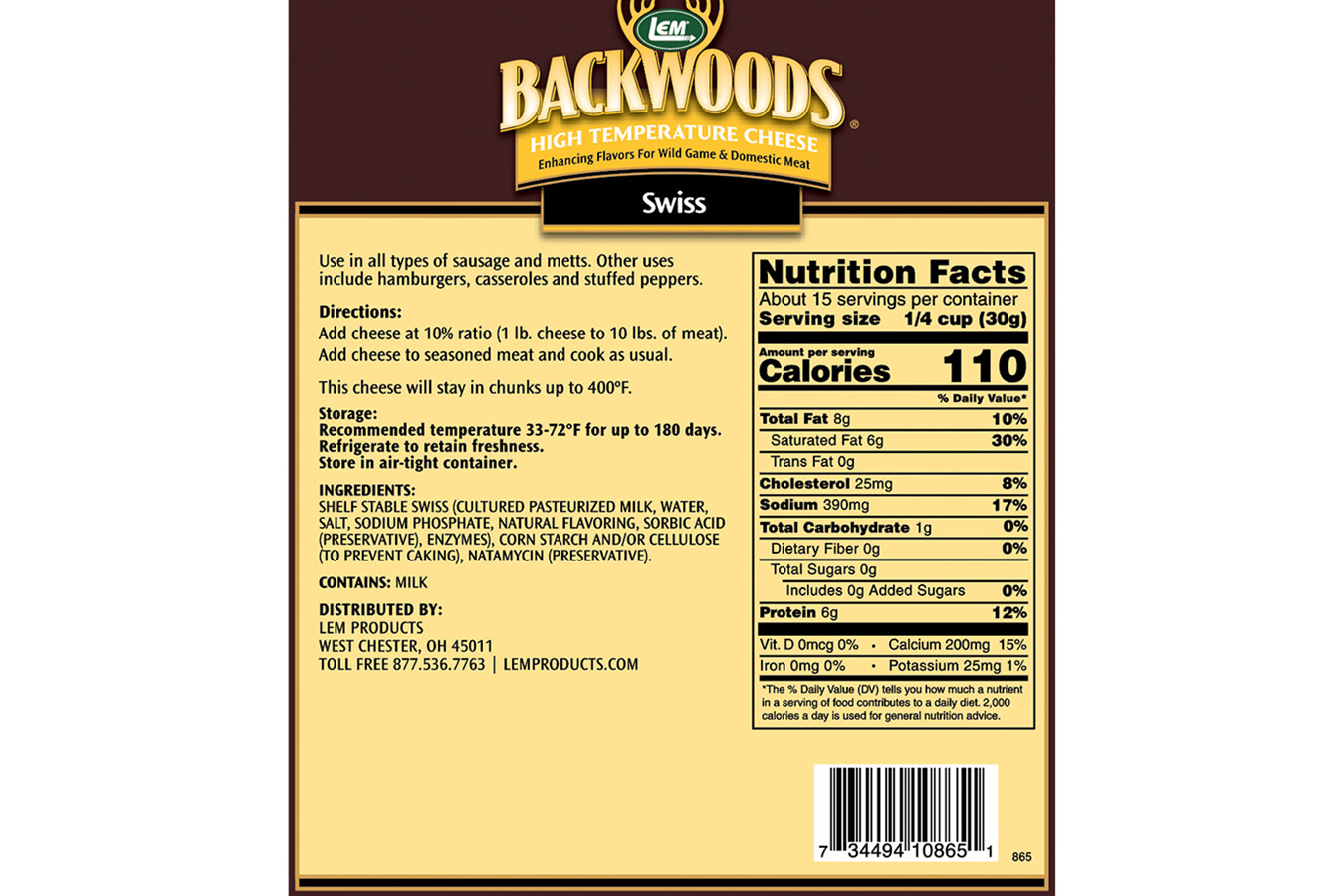 Lem Backwoods 1Lb High Temperature Swiss Cheese